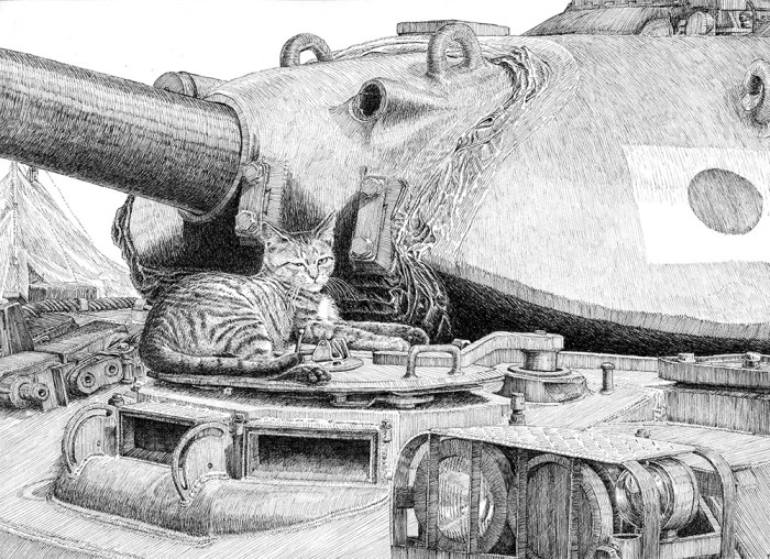 10037-02 伴 義之「猫と戦車」50,000 円